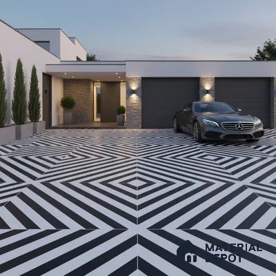 Parking Floor Tile TL 00423 Zebra White 16 x 16 inch Vitrified Anti Skid Matte Finish Heavy Duty Tile - 12 mm | Suitable For Balcony, Terrace, Bathroom | Pattern Alignment May Vary | 2-3 mm Spacer is Mandatory