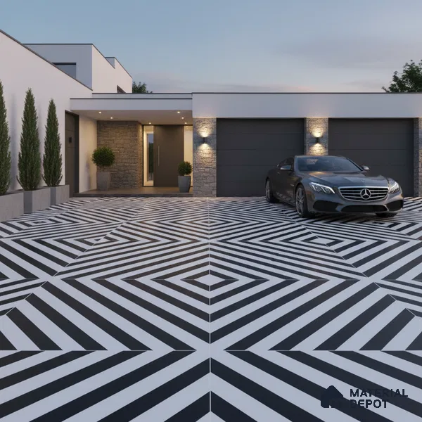 Parking Floor Tile TL 00423 Zebra White 16 x 16 inch Vitrified Anti Skid Matte Finish Heavy Duty Tile - 12 mm | Suitable For Balcony, Terrace, Bathroom | Pattern Alignment May Vary | 2-3 mm Spacer is Mandatory