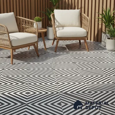 Parking Floor Tile TL 00423 Zebra White 16 x 16 inch Vitrified Anti Skid Matte Finish Heavy Duty Tile - 12 mm | Suitable For Balcony, Terrace, Bathroom | Pattern Alignment May Vary | 2-3 mm Spacer is Mandatory