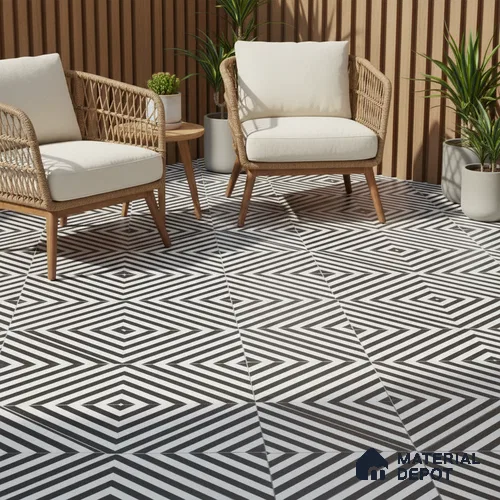 Parking Floor Tile TL 00423 Zebra White 16 x 16 inch Vitrified Anti Skid Matte Finish Heavy Duty Tile - 12 mm | Suitable For Balcony, Terrace, Bathroom | Pattern Alignment May Vary | 2-3 mm Spacer is Mandatory