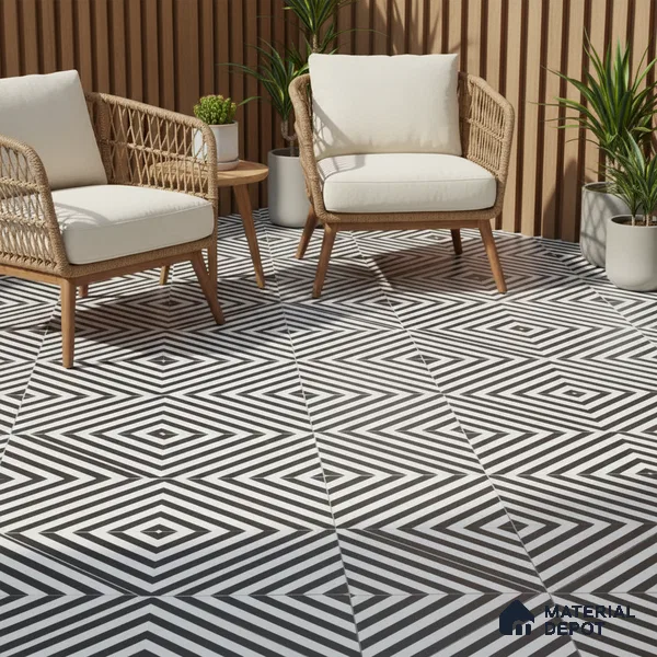 Parking Floor Tile TL 00423 Zebra White 16 x 16 inch Vitrified Anti Skid Matte Finish Heavy Duty Tile - 12 mm | Suitable For Balcony, Terrace, Bathroom | Pattern Alignment May Vary | 2-3 mm Spacer is Mandatory
