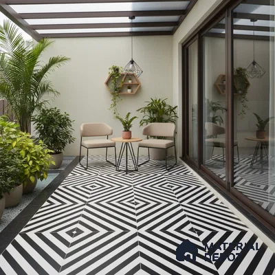 Parking Floor Tile TL 00423 Zebra White 16 x 16 inch Vitrified Anti Skid Matte Finish Heavy Duty Tile - 12 mm | Suitable For Balcony, Terrace, Bathroom | Pattern Alignment May Vary | 2-3 mm Spacer is Mandatory