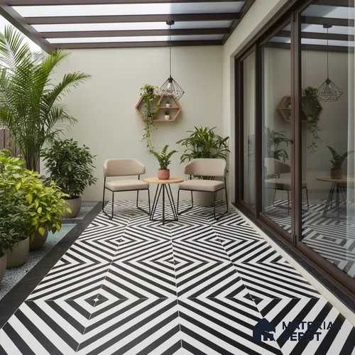 Parking Floor Tile TL 00423 Zebra White 16 x 16 inch Vitrified Anti Skid Matte Finish Heavy Duty Tile - 12 mm | Suitable For Balcony, Terrace, Bathroom | Pattern Alignment May Vary | 2-3 mm Spacer is Mandatory