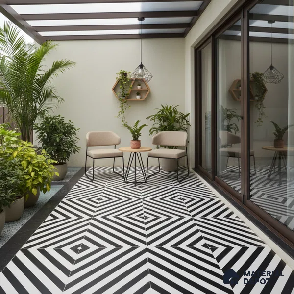 Parking Floor Tile TL 00423 Zebra White 16 x 16 inch Vitrified Anti Skid Matte Finish Heavy Duty Tile - 12 mm | Suitable For Balcony, Terrace, Bathroom | Pattern Alignment May Vary | 2-3 mm Spacer is Mandatory
