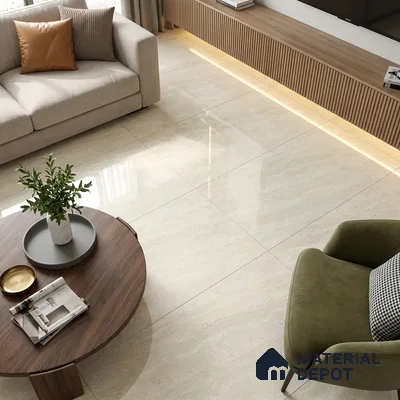 Marble Double Charge Wall & Floor Tile TL 00425 Warm White 4 ft x 2 ft Glossy Finish Vitrified Tile - 9 mm | Suitable For Living Room, Bedroom, Dining