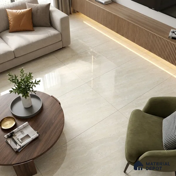 Marble Double Charge Wall & Floor Tile TL 00425 Warm White 4 ft x 2 ft Glossy Finish Vitrified Tile - 9 mm | Suitable For Living Room, Bedroom, Dining