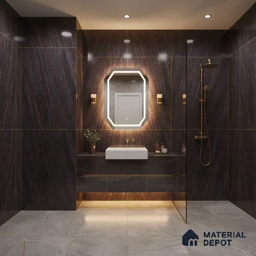Double Charge Floor & Wall Tile TL 00427 Dualcore Jet Black 4 ft x 2 ft Vitrified Glossy Finish - 9 mm | Suitable for Bedroom, Living Room, Office & Bathroom Wall
