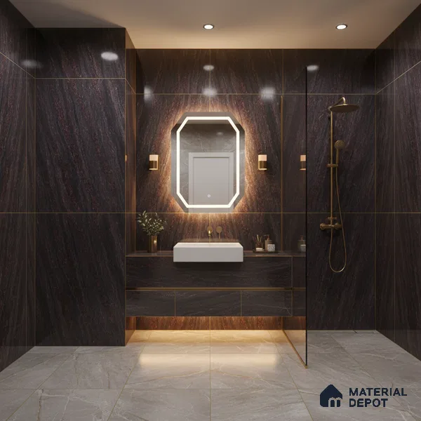 Double Charge Floor & Wall Tile TL 00427 Dualcore Jet Black 4 ft x 2 ft Vitrified Glossy Finish - 9 mm | Suitable for Bedroom, Living Room, Office & Bathroom Wall