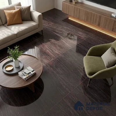 Marble Double Charge Wall & Floor Tile TL 00427 Jet Black 4 ft x 2 ft Glossy Finish Vitrified Tile - 9 mm | Suitable For Living Room, Bedroom, Dining