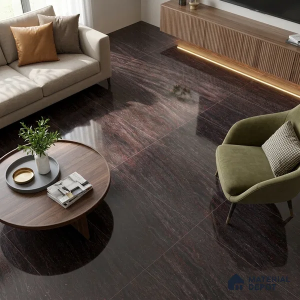 Marble Double Charge Wall & Floor Tile TL 00427 Jet Black 4 ft x 2 ft Glossy Finish Vitrified Tile - 9 mm | Suitable For Living Room, Bedroom, Dining