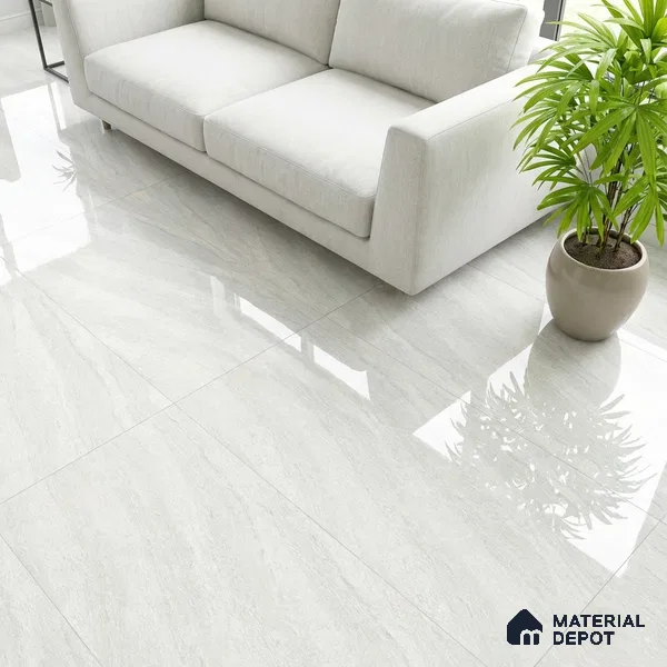 Double Charge Floor & Wall Tile TL 00428 Dualcore Frosty White 4 ft x 2 ft Vitrified Glossy Finish - 9 mm | Suitable for Bedroom, Living Room, Office & Bathroom Wall