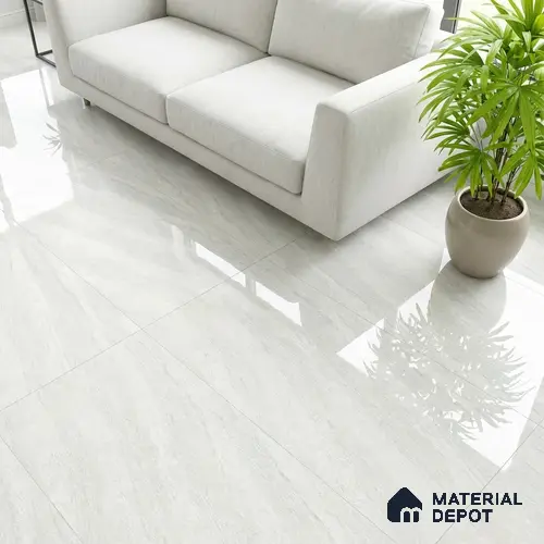 Double Charge Floor & Wall Tile TL 00428 Dualcore Frosty White 4 ft x 2 ft Vitrified Glossy Finish - 9 mm | Suitable for Bedroom, Living Room, Office & Bathroom Wall