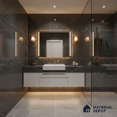 Double Charge Floor & Wall Tile TL 00430 Dualcore Inky Black 4 ft x 2 ft Vitrified Glossy Finish - 9 mm | Suitable for Bedroom, Living Room, Office & Bathroom Wall