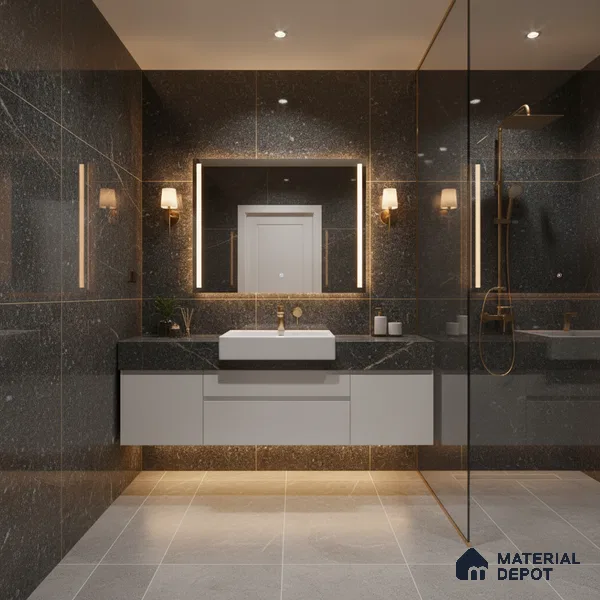 Double Charge Floor & Wall Tile TL 00430 Dualcore Inky Black 4 ft x 2 ft Vitrified Glossy Finish - 9 mm | Suitable for Bedroom, Living Room, Office & Bathroom Wall
