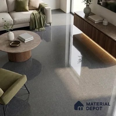 Stone Double Charge Wall & Floor Tile TL 00430 Inky Black 4 ft x 2 ft Glossy Finish Vitrified Tile - 9 mm | Suitable for Living Room, Dining, Feature / Accent Walls