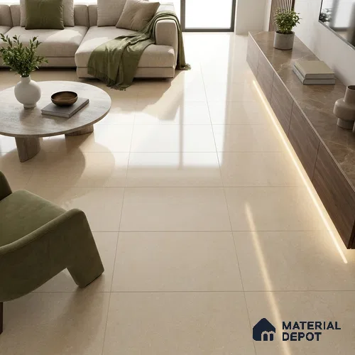 Marble Look Floor & Wall Tile TL 00432 Dualcore Vanilla Beige 4 ft x 2 ft Vitrified Glossy Finish - 9 mm | Suitable for Bedroom, Living Room, Office & Bathroom Wall