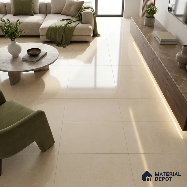 Marble Double Charge Wall & Floor Tile TL 00432 Vanilla Beige 4 ft x 2 ft Glossy Finish Vitrified Tile - 9 mm | Suitable For Living Room, Bedroom, Dining