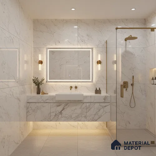 Double Charge Floor & Wall Tile TL 00433 Dualcore Ice White 4 ft x 2 ft Vitrified Glossy Finish - 9 mm | Suitable for Bedroom, Living Room, Office & Bathroom Wall