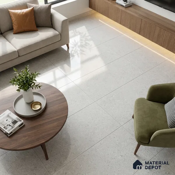 Stone Double Charge Wall & Floor Tile TL 00434 Misty Grey 4 ft x 2 ft Glossy Finish Vitrified Tile - 9 mm | Suitable for Living Room, Dining, Feature / Accent Walls