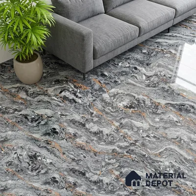 Double Charge Floor & Wall Tile TL 00440 Dualcore Metal Grey 4 ft x 2 ft Vitrified Glossy Finish - 9 mm | Suitable for Bedroom, Living Room, Office & Bathroom Wall