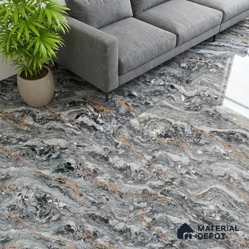Double Charge Floor & Wall Tile TL 00440 Dualcore Metal Grey 4 ft x 2 ft Vitrified Glossy Finish - 9 mm | Suitable for Bedroom, Living Room, Office & Bathroom Wall