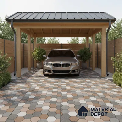 Budget Friendly Hexagonal Look Value for Money Parking Dim Grey Floor Tile 16 x 16 inch | TL 00588 | Vitrified Matte Finish Tile - 12 mm | Suitable For Parking, Outdoor, Balcony & Terrace | Pattern Alignment May Vary | 2-3 mm Spacer is Mandatory
