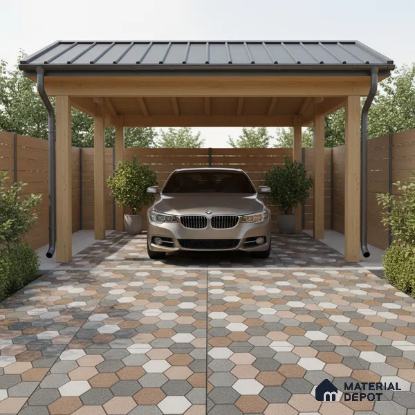 Budget Friendly Hexagonal Look Value for Money Parking Dim Grey Floor Tile 16 x 16 inch | TL 00588 | Vitrified Matte Finish Tile - 12 mm | Suitable For Parking, Outdoor, Balcony & Terrace | Pattern Alignment May Vary | 2-3 mm Spacer is Mandatory