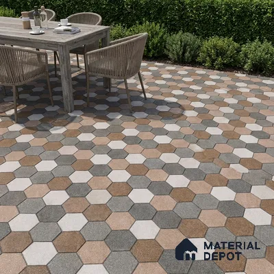Budget Friendly Hexagonal Look Value for Money Parking Dim Grey Floor Tile 16 x 16 inch | TL 00588 | Vitrified Matte Finish Tile - 12 mm | Suitable For Parking, Outdoor, Balcony & Terrace | Pattern Alignment May Vary | 2-3 mm Spacer is Mandatory