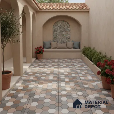 Budget Friendly Hexagonal Look Value for Money Parking Dim Grey Floor Tile 16 x 16 inch | TL 00588 | Vitrified Matte Finish Tile - 12 mm | Suitable For Parking, Outdoor, Balcony & Terrace | Pattern Alignment May Vary | 2-3 mm Spacer is Mandatory