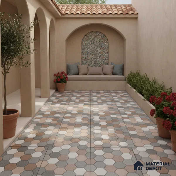 Budget Friendly Hexagonal Look Value for Money Parking Dim Grey Floor Tile 16 x 16 inch | TL 00588 | Vitrified Matte Finish Tile - 12 mm | Suitable For Parking, Outdoor, Balcony & Terrace | Pattern Alignment May Vary | 2-3 mm Spacer is Mandatory