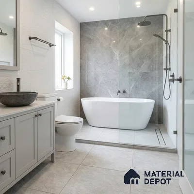 Budget Friendly Marble Look Value for Money Parking Grayscale Floor Tile 16 x 16 inch | TL 00598 | Vitrified Matte Finish Tile - 12 mm | Suitable For Parking, Bathroom, Balcony & Terrace | Pattern Alignment May Vary | 2-3 mm Spacer is Mandatory