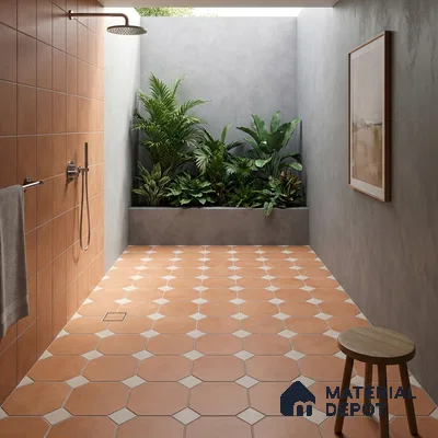 Budget Friendly Hexagonal Look Value for Money Parking Rosy Brown Floor Tile 16 x 16 inch | TL 00599 | Vitrified Matte Finish Tile - 12 mm | Suitable For Parking, Bathroom, Balcony & Terrace | Pattern Alignment May Vary | 2-3 mm Spacer is Mandatory
