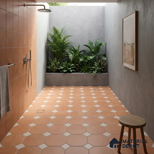 Budget Friendly Hexagonal Look Value for Money Parking Rosy Brown Floor Tile 16 x 16 inch | TL 00599 | Vitrified Matte Finish Tile - 12 mm | Suitable For Parking, Outdoor, Balcony & Terrace | Pattern Alignment May Vary | 2-3 mm Spacer is Mandatory