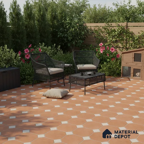 Budget Friendly Hexagonal Look Value for Money Parking Rosy Brown Floor Tile 16 x 16 inch | TL 00599 | Vitrified Matte Finish Tile - 12 mm | Suitable For Parking, Bathroom, Balcony & Terrace | Pattern Alignment May Vary | 2-3 mm Spacer is Mandatory