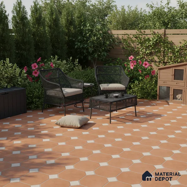 Budget Friendly Hexagonal Look Value for Money Parking Rosy Brown Floor Tile 16 x 16 inch | TL 00599 | Vitrified Matte Finish Tile - 12 mm | Suitable For Parking, Bathroom, Balcony & Terrace | Pattern Alignment May Vary | 2-3 mm Spacer is Mandatory