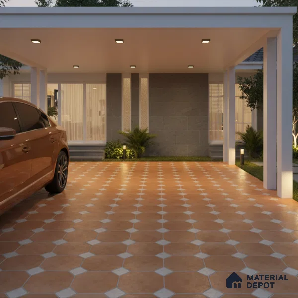Budget Friendly Hexagonal Look Value for Money Parking Rosy Brown Floor Tile 16 x 16 inch | TL 00599 | Vitrified Matte Finish Tile - 12 mm | Suitable For Parking, Bathroom, Balcony & Terrace | Pattern Alignment May Vary | 2-3 mm Spacer is Mandatory
