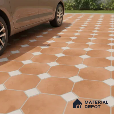 Budget Friendly Hexagonal Look Value for Money Parking Rosy Brown Floor Tile 16 x 16 inch | TL 00599 | Vitrified Matte Finish Tile - 12 mm | Suitable For Parking, Bathroom, Balcony & Terrace | Pattern Alignment May Vary | 2-3 mm Spacer is Mandatory