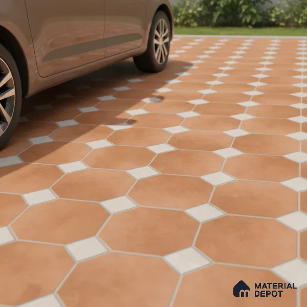 Budget Friendly Hexagonal Look Value for Money Parking Rosy Brown Floor Tile 16 x 16 inch | TL 00599 | Vitrified Matte Finish Tile - 12 mm | Suitable For Parking, Bathroom, Balcony & Terrace | Pattern Alignment May Vary | 2-3 mm Spacer is Mandatory