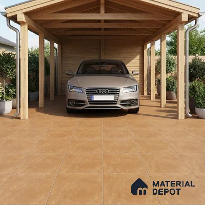 Budget Friendly Plain Look Value for Money Parking Brown Floor Tile 16 x 16 inch | TL 00600 | Vitrified Matte Finish Tile - 12 mm | Suitable For Parking, Bathroom, Balcony & Terrace | Pattern Alignment May Vary | 2-3 mm Spacer is Mandatory