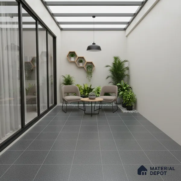 Budget Friendly Plain Look Value for Money Parking Smoky Grey Floor Tile 16 x 16 inch | TL 00656 | Vitrified Matte Finish Tile - 12 mm | Suitable For Parking, Outdoor, Balcony & Terrace | Pattern Alignment May Vary | 2-3 mm Spacer is Mandatory