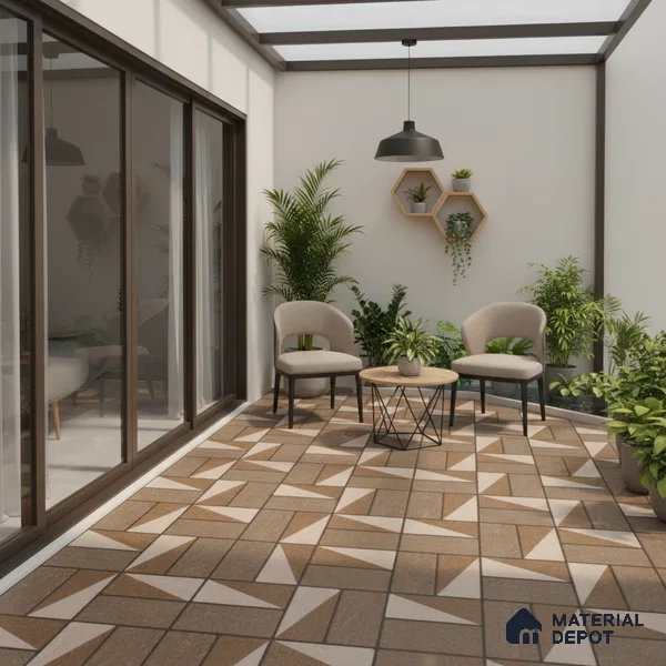 Budget Friendly Stone Look Value for Money Parking Dun Brown Floor Tile 16 x 16 inch | TL 00657 B | Vitrified Matte Finish Tile - 12 mm | Suitable For Parking, Outdoor, Balcony & Terrace | Pattern Alignment May Vary | 2-3 mm Spacer is Mandatory