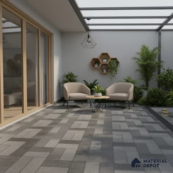Budget Friendly Stone Look Value for Money Parking Foggy Grey Floor Tile 16 x 16 inch | TL 00657 A | Vitrified Matte Finish Tile - 12 mm | Suitable For Parking, Outdoor, Balcony & Terrace | Pattern Alignment May Vary | 2-3 mm Spacer is Mandatory
