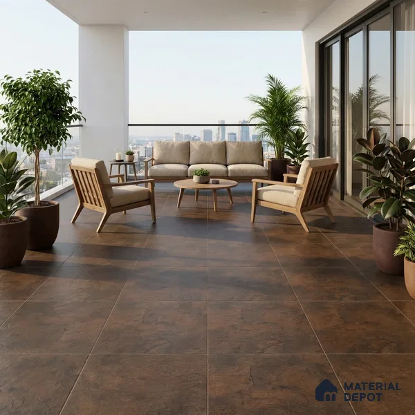 Budget Friendly Stone Look Value for Money Parking Chocolate Brown Floor Tile 16 x 16 inch | TL 00662 B | Vitrified Matte Finish Tile - 12 mm | Suitable For Parking, Outdoor, Balcony & Terrace | Pattern Alignment May Vary | 2-3 mm Spacer is Mandatory