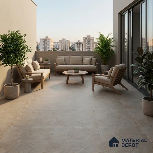 Budget Friendly Stone Look Value for Money Parking Glow Beige Floor Tile 16 x 16 inch | TL 00662 A | Vitrified Matte Finish Tile - 12 mm | Suitable For Parking, Outdoor, Balcony & Terrace | Pattern Alignment May Vary | 2-3 mm Spacer is Mandatory