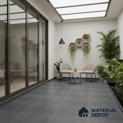 Budget Friendly Stone Look Value for Money Parking Ash Grey Floor Tile 16 x 16 inch | TL 00662 C | Vitrified Matte Finish Tile - 12 mm | Suitable For Parking, Outdoor, Balcony & Terrace | Pattern Alignment May Vary | 2-3 mm Spacer is Mandatory