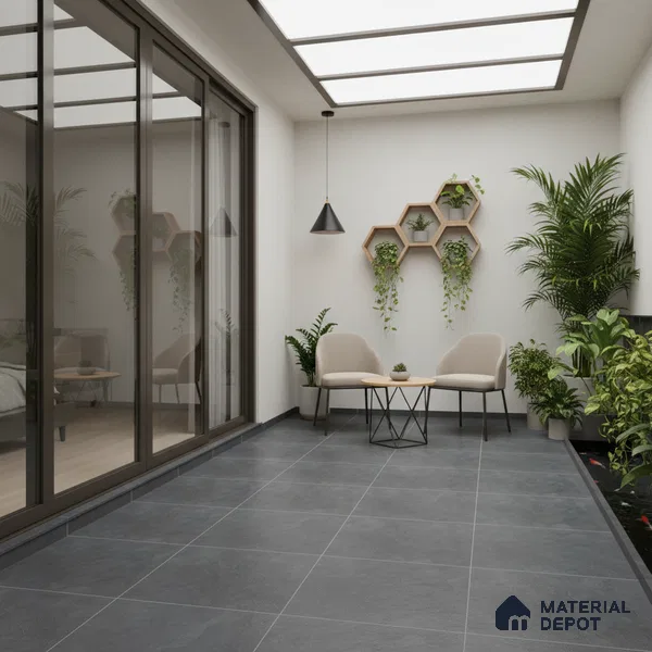 Budget Friendly Stone Look Value for Money Parking Ash Grey Floor Tile 16 x 16 inch | TL 00662 C | Vitrified Matte Finish Tile - 12 mm | Suitable For Parking, Outdoor, Balcony & Terrace | Pattern Alignment May Vary | 2-3 mm Spacer is Mandatory