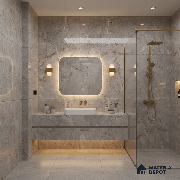 Marble Floor & Wall Tile | TL 00685 Gris Glossy Finish 4 ft x 2 ft Vitrified Tile - 9 mm | Suitable For Living Room, Bedroom, Dining Area
