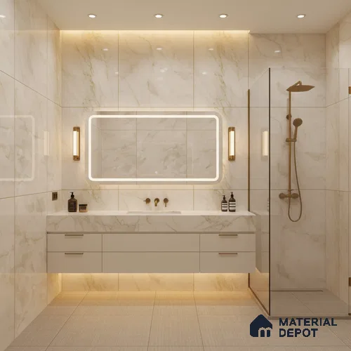 Marble Floor & Wall Tile TL 00690 Creamy Marble Glossy Finish 4 ft x 2 ft Vitrified Tile - 9 mm | Suitable For living Room, Bedroom, Bathroom | Random Designs