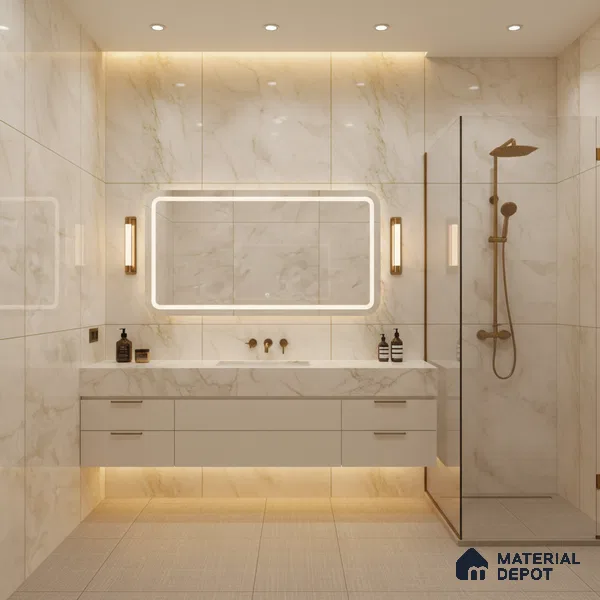 Marble Floor & Wall Tile TL 00690 Creamy Marble Glossy Finish 4 ft x 2 ft Vitrified Tile - 9 mm | Suitable For living Room, Bedroom, Bathroom | Random Designs