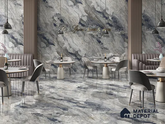TL 00691 Bluish Marble Glossy Finish 6 ft x 4 ft Marble Vitrified Wall Tile - 9 mm (Sample)